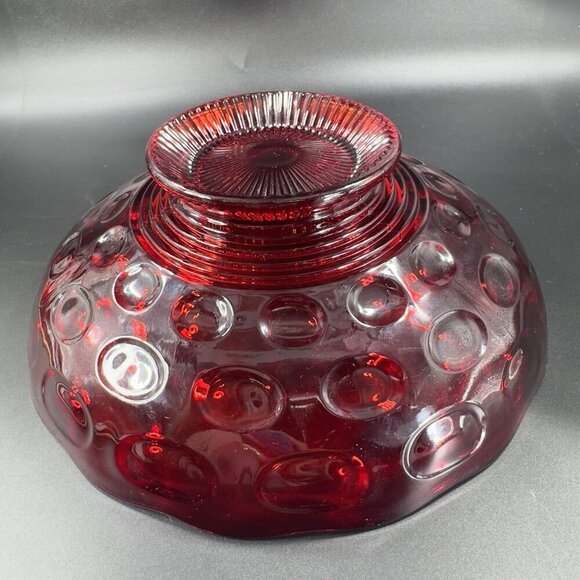 Imperial Glass Old English Ruby Bowl Dot Groove Design Footed Scalloped Rim Bowl - Picture 7 of 16